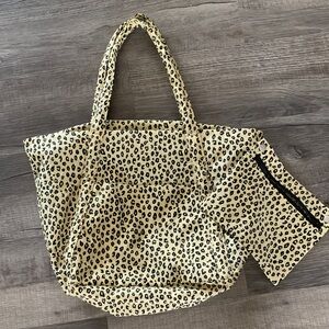 BAGGU Leopard Print Tote with Pouch - Black and Cream